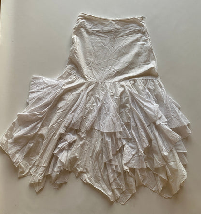 Traumhafter französischer Vintage Maxirock Zipfel Spitze Layering ruffled, S,M