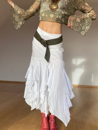 Traumhafter französischer Vintage Maxirock Zipfel Spitze Layering ruffled, S,M