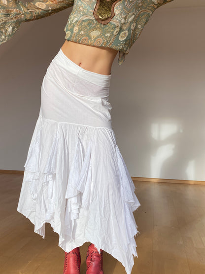 Traumhafter französischer Vintage Maxirock Zipfel Spitze Layering ruffled, S,M