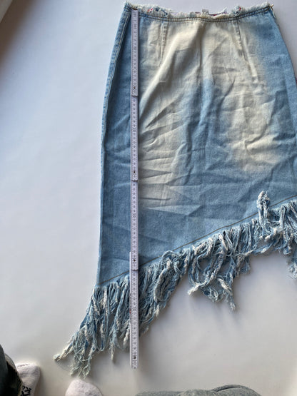 Asymmetrischer Jeansrock Midi mit Fransen, Langnese Collection Retro, S