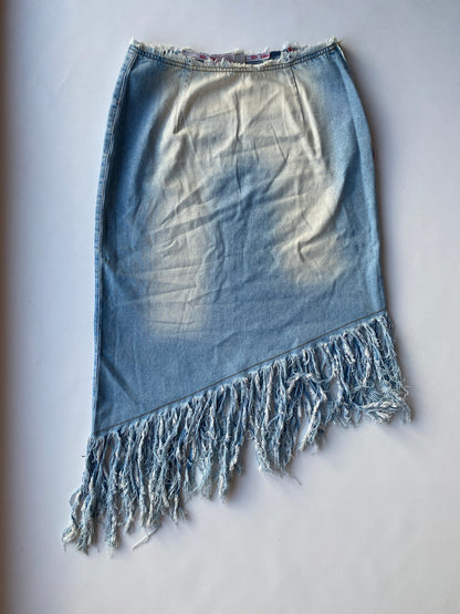 Asymmetrischer Jeansrock Midi mit Fransen, Langnese Collection Retro, S