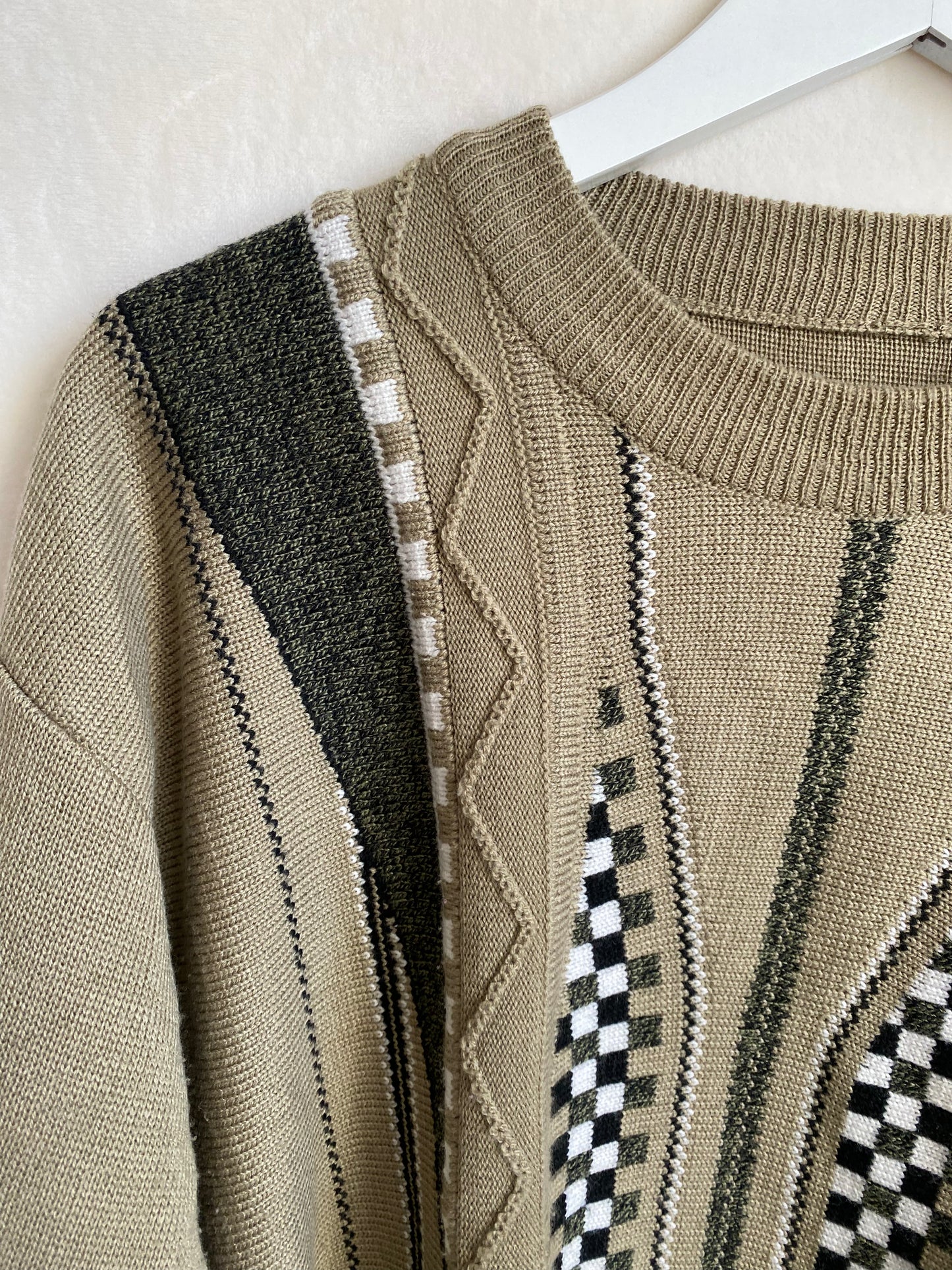 Vintage-Strickpullover in khaki olivgrün, oversize S,M,L