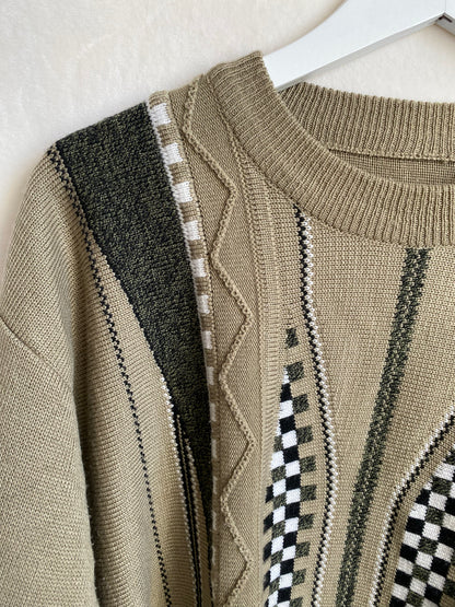 Vintage-Strickpullover in khaki olivgrün, oversize S,M,L