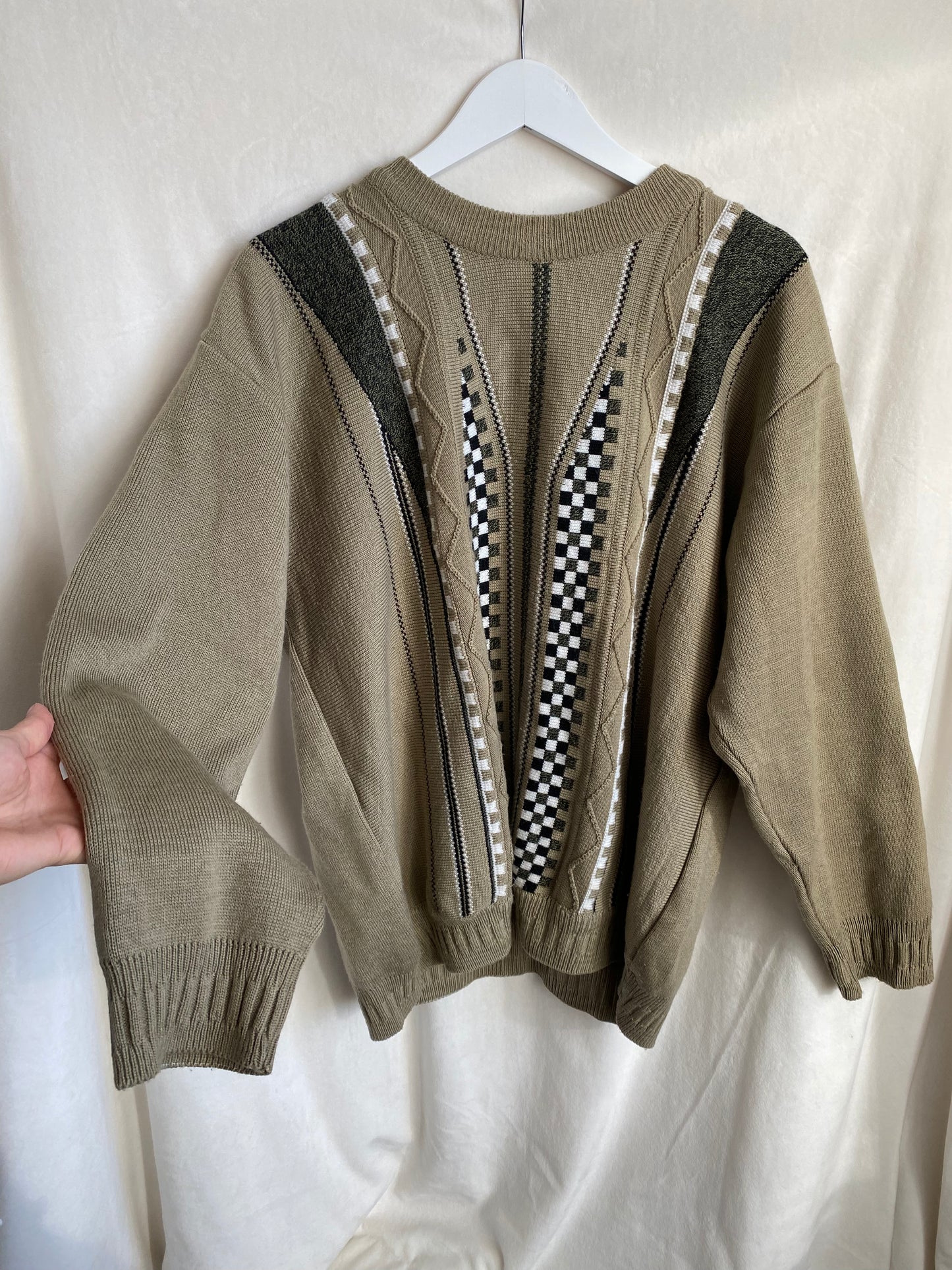 Vintage-Strickpullover in khaki olivgrün, oversize S,M,L