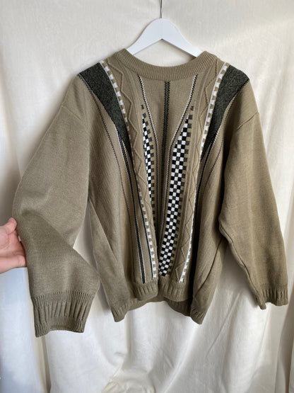 Vintage-Strickpullover in khaki olivgrün, oversize S,M,L
