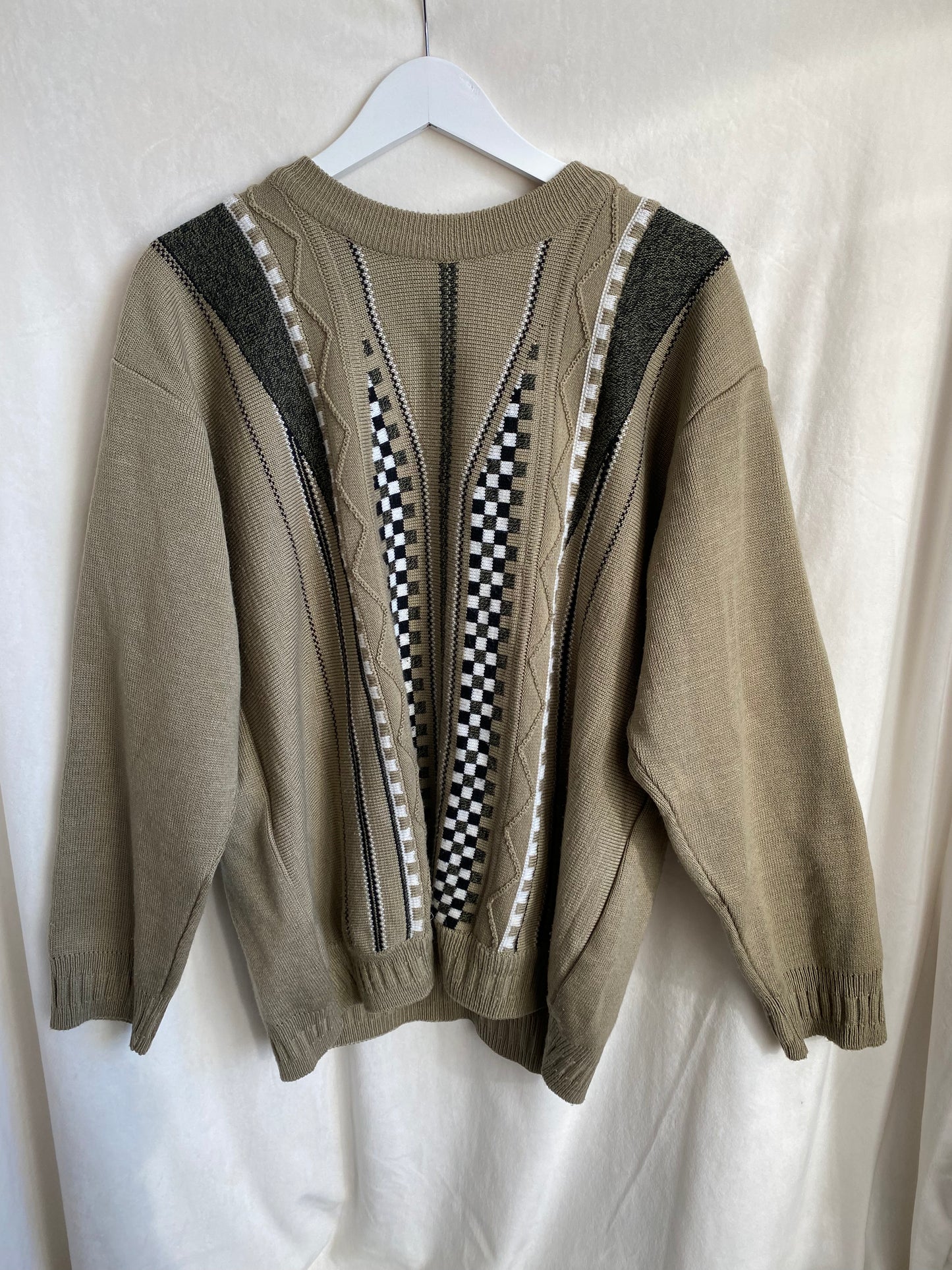 Vintage-Strickpullover in khaki olivgrün, oversize S,M,L