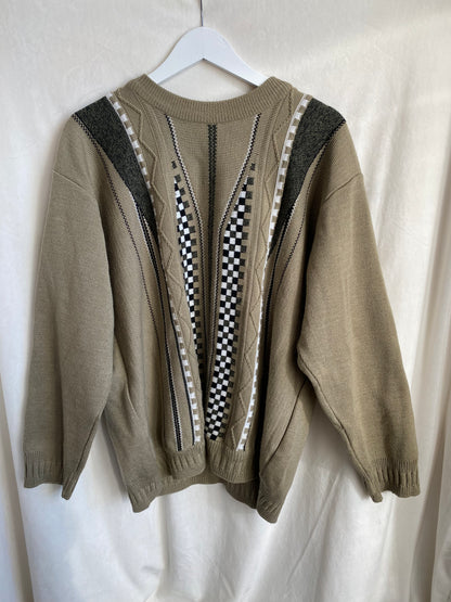 Vintage-Strickpullover in khaki olivgrün, oversize S,M,L