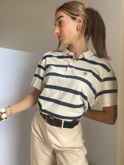 Ralph Lauren MFG. Vintage-Poloshirt in beige/blau gestreift, oversize