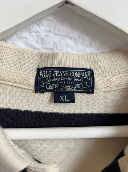 Ralph Lauren MFG. Vintage-Poloshirt in beige/blau gestreift, oversize