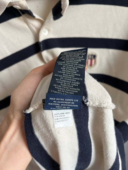 Ralph Lauren MFG. Vintage-Poloshirt in beige/blau gestreift, oversize
