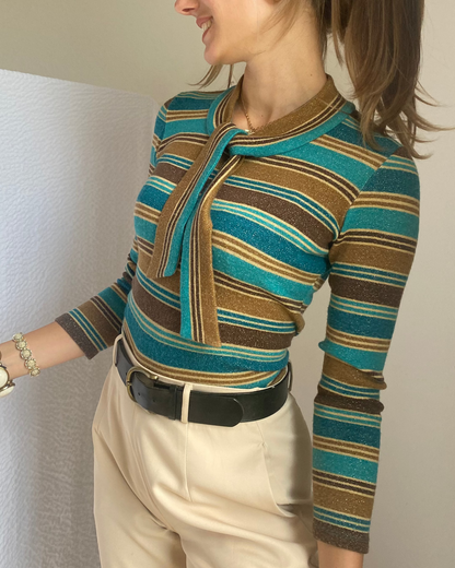 Retro OKY-COKY Schluppen 3/4 Arm Longsleeve, gestreift, S - M