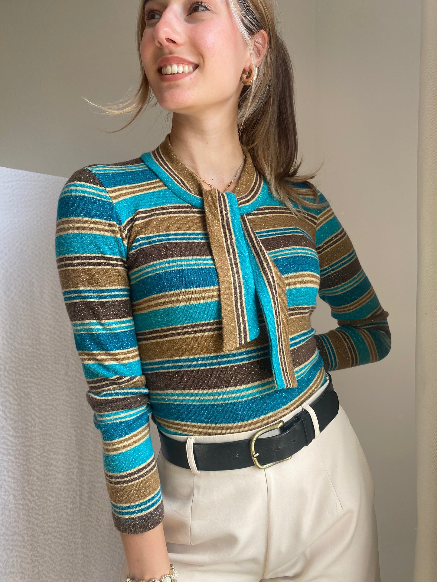 Retro OKY-COKY Schluppen 3/4 Arm Longsleeve, gestreift, S - M