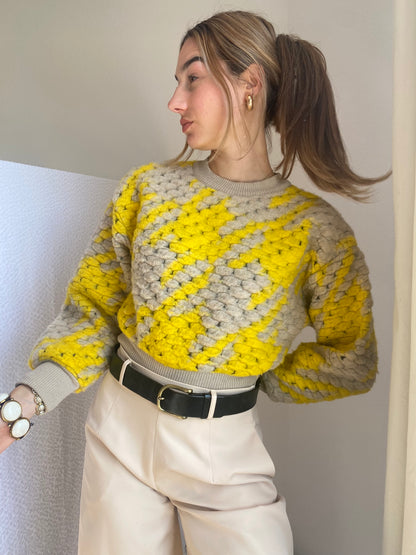 Sfera Chunky Knit Wollpullover Grobstrick, gelb-beige, S