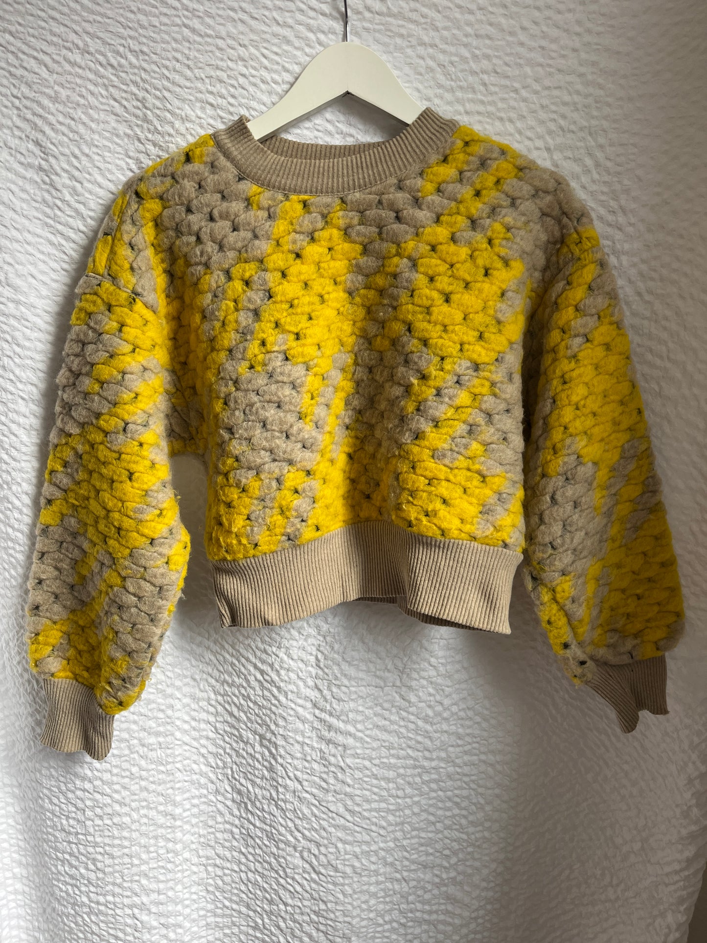 Sfera Chunky Knit Wollpullover Grobstrick, gelb-beige, S