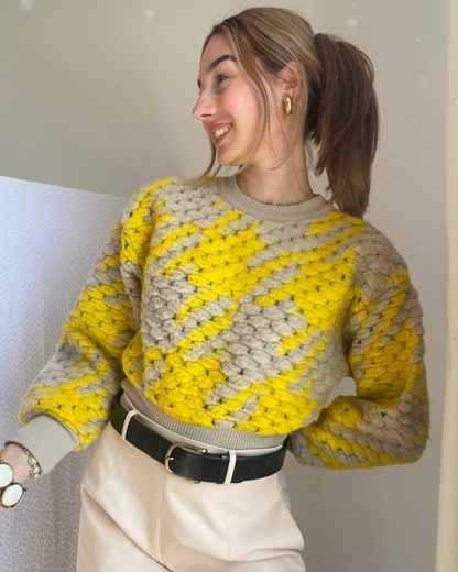 Sfera Chunky Knit Wollpullover Grobstrick, gelb-beige, S