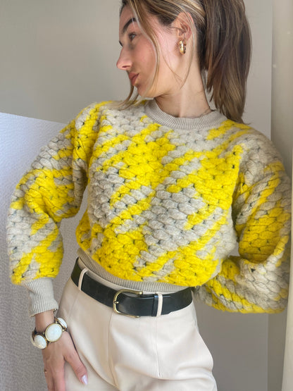 Sfera Chunky Knit Wollpullover Grobstrick, gelb-beige, S