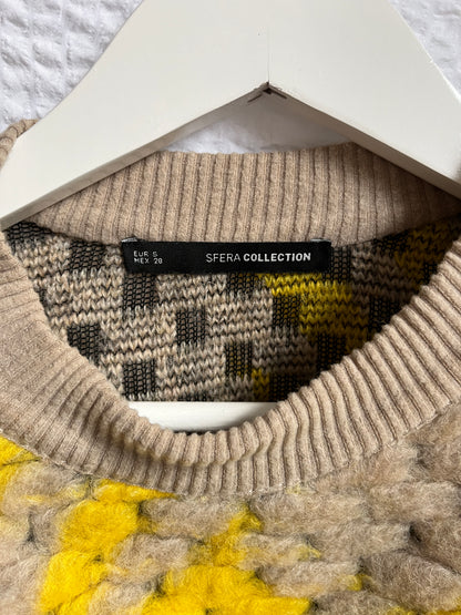 Sfera Chunky Knit Wollpullover Grobstrick, gelb-beige, S