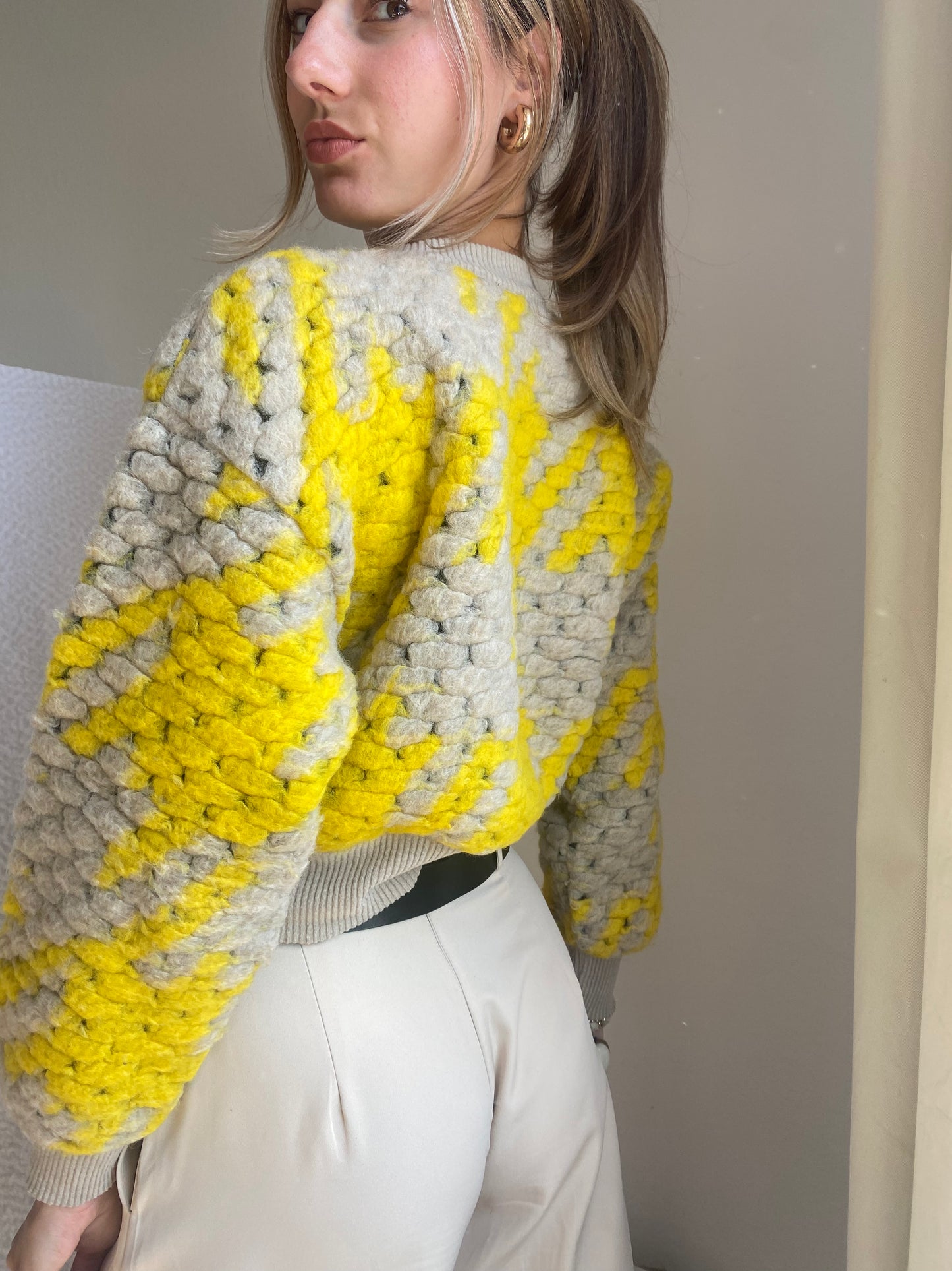 Sfera Chunky Knit Wollpullover Grobstrick, gelb-beige, S