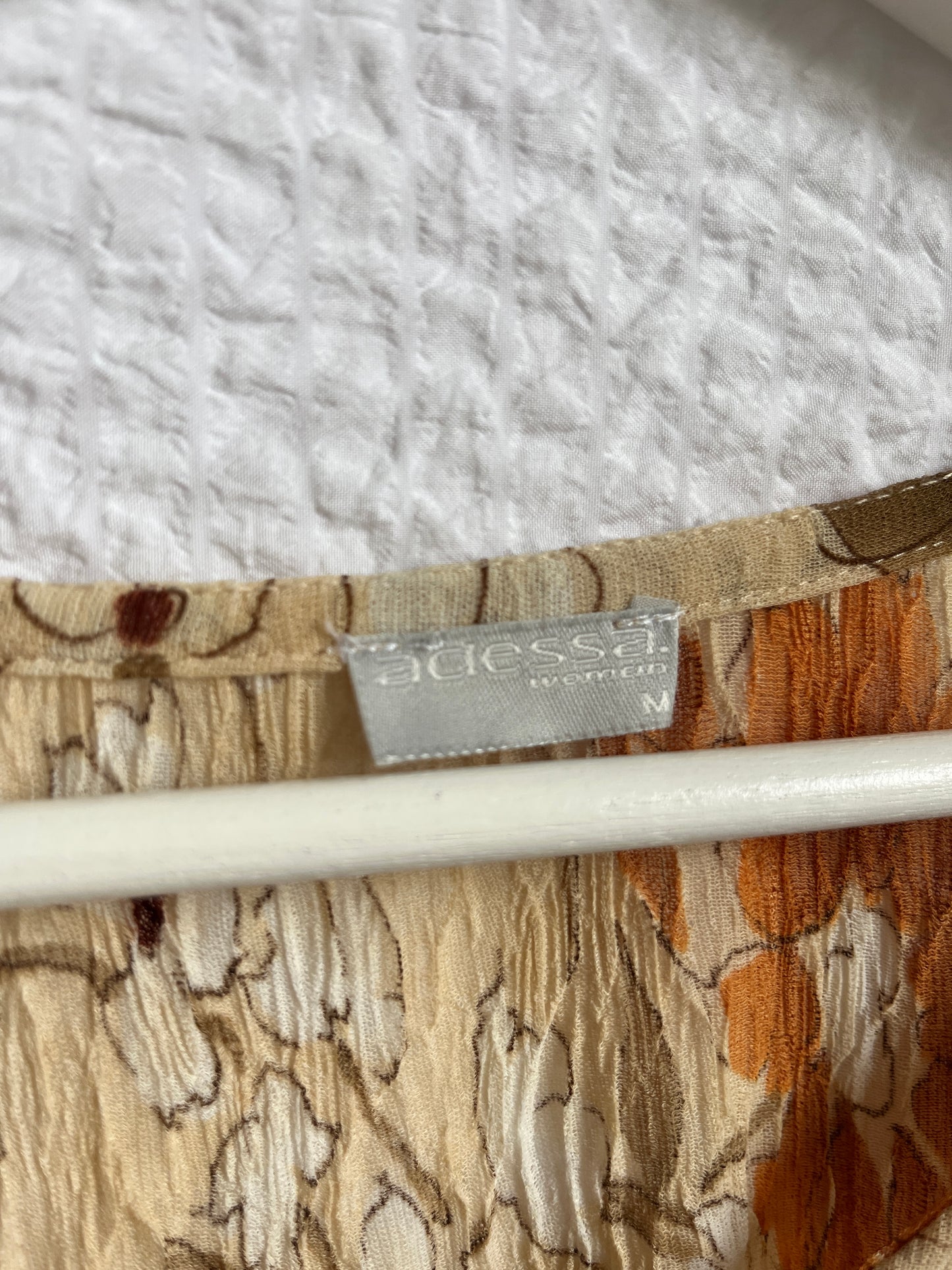 Crinkle Fairy Retro Tunika Bluse in Erdtönen mit Trompetenarm, S -M