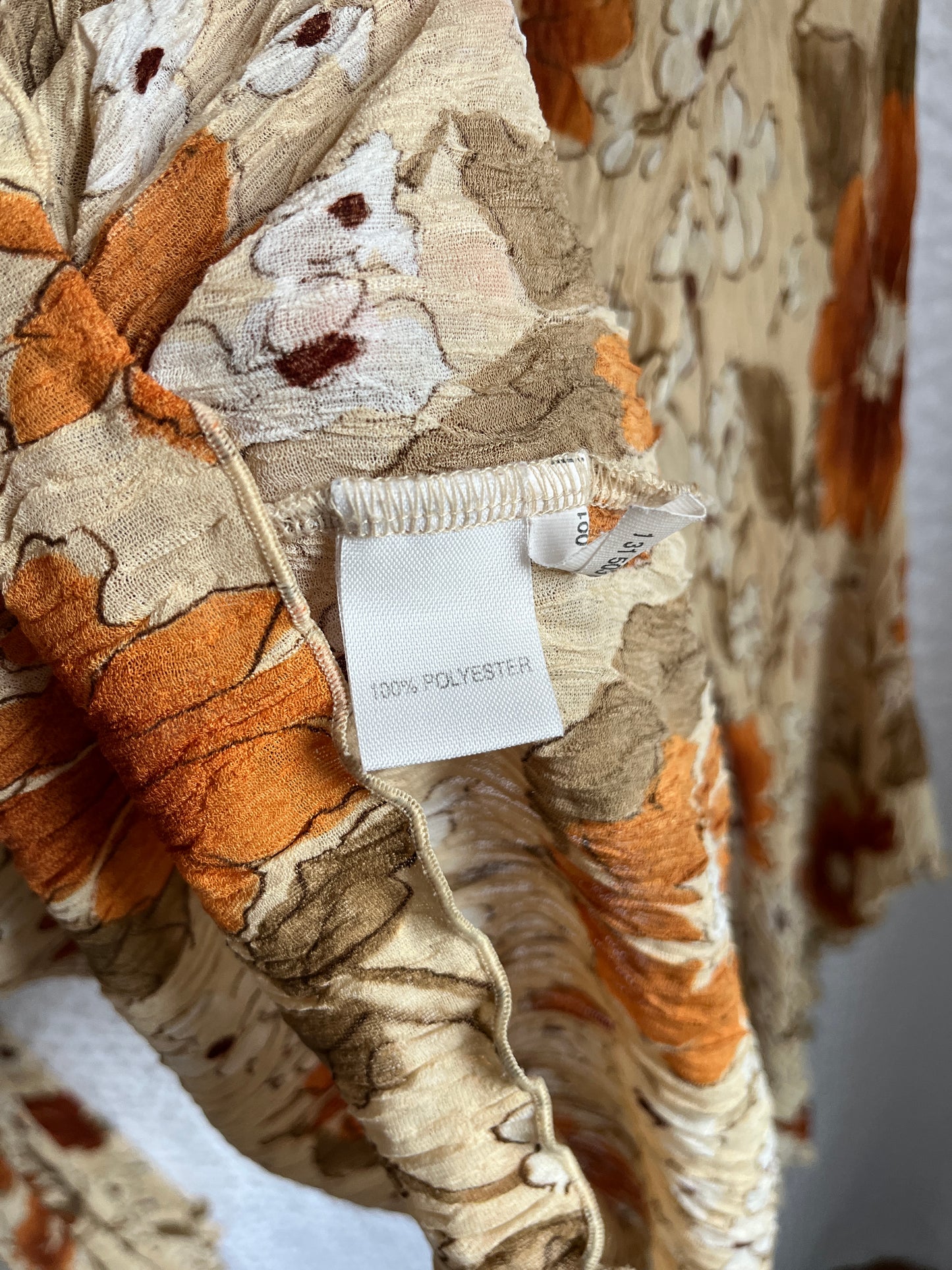 Crinkle Fairy Retro Tunika Bluse in Erdtönen mit Trompetenarm, S -M