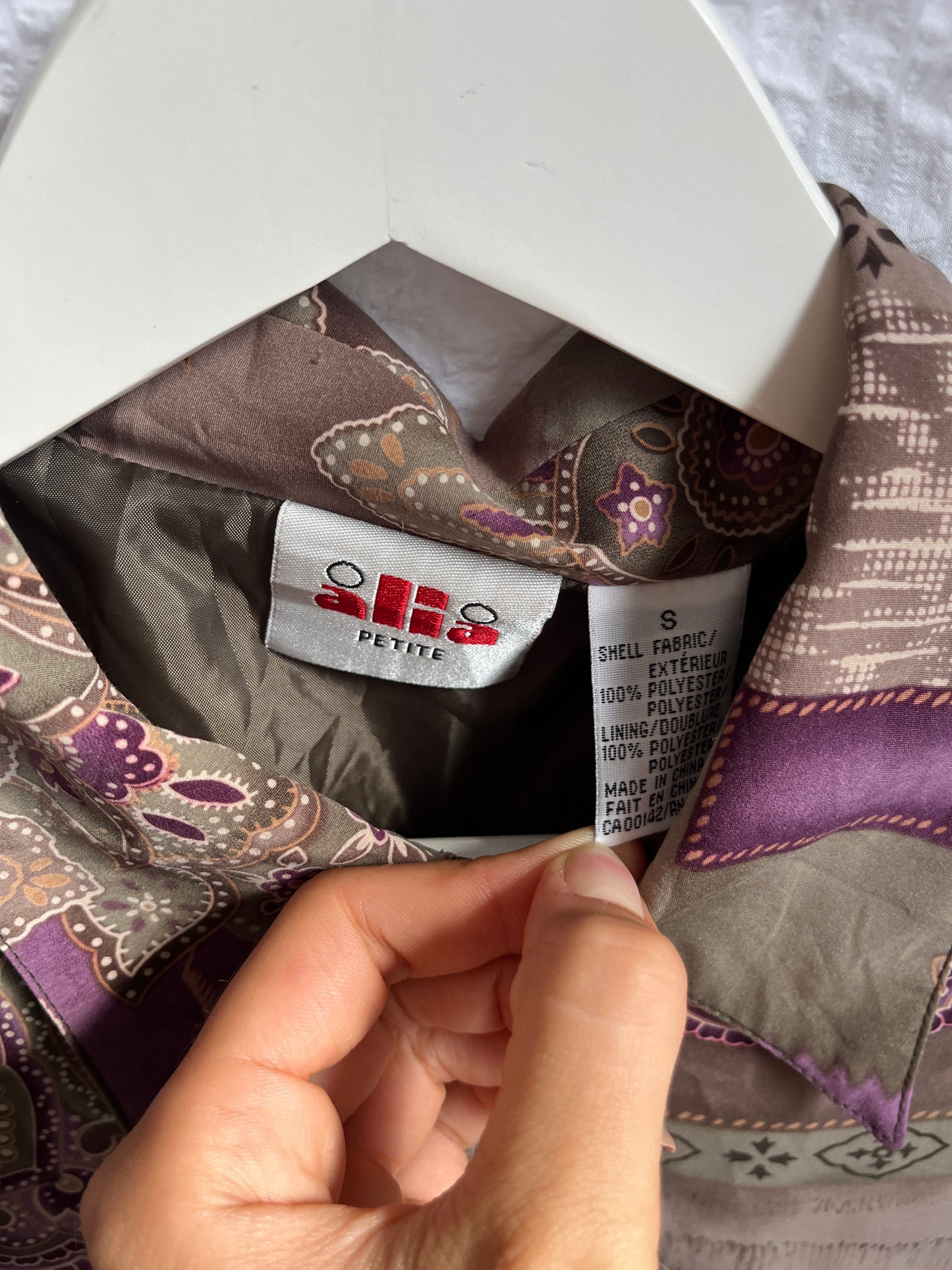 Rare Vintage Blouson Jacke, Alia, Paisley Muster in lila-khaki, S