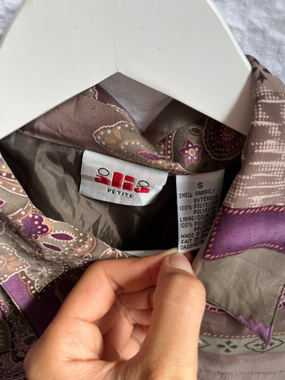 Rare Vintage Blouson Jacke, Alia, Paisley Muster in lila-khaki, S