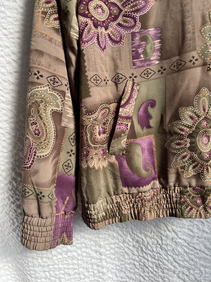 Rare Vintage Blouson Jacke, Alia, Paisley Muster in lila-khaki, S