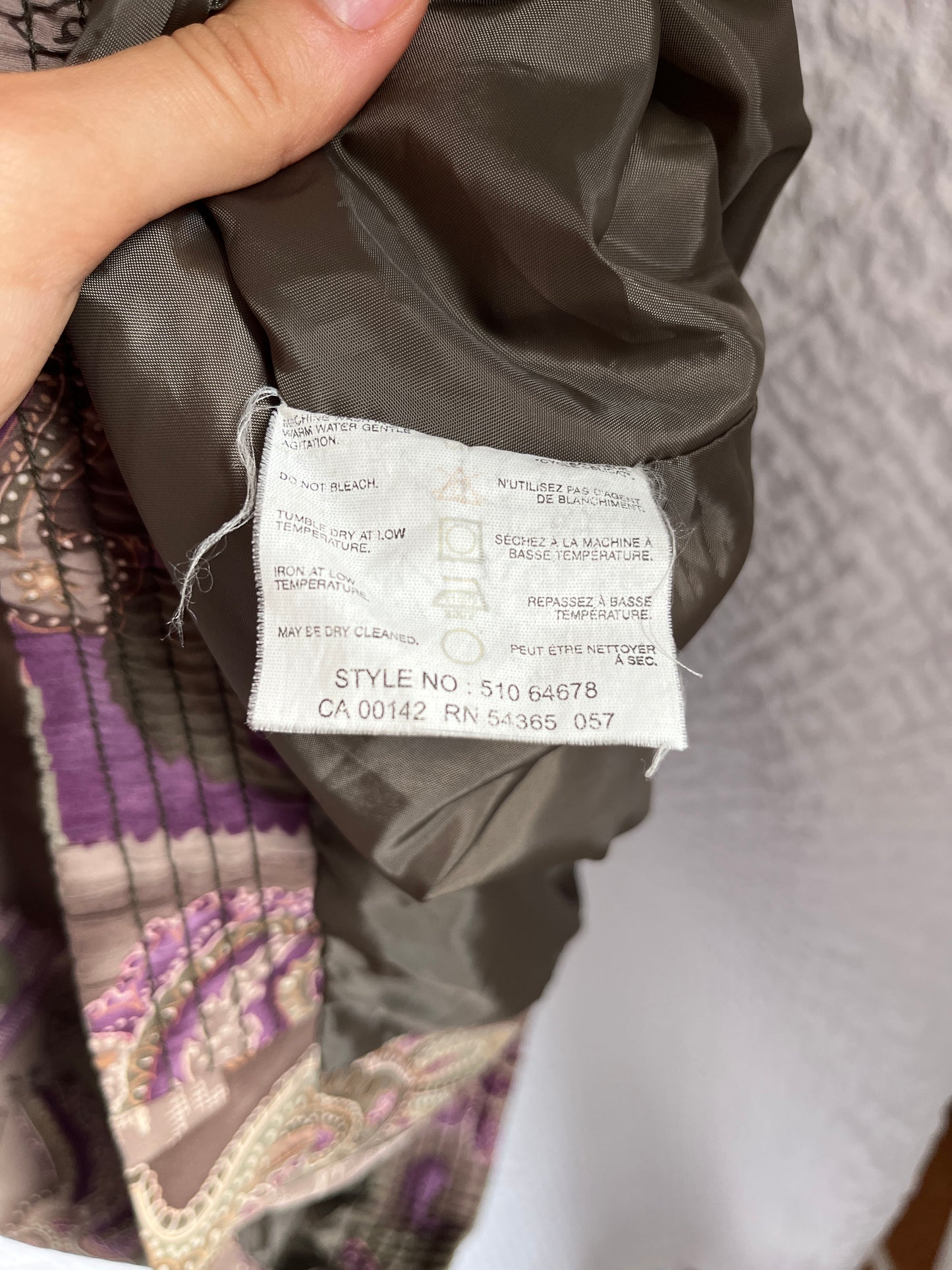 Rare Vintage Blouson Jacke, Alia, Paisley Muster in lila-khaki, S