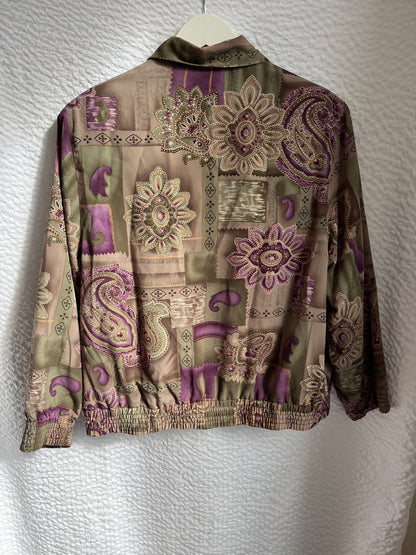 Rare Vintage Blouson Jacke, Alia, Paisley Muster in lila-khaki, S