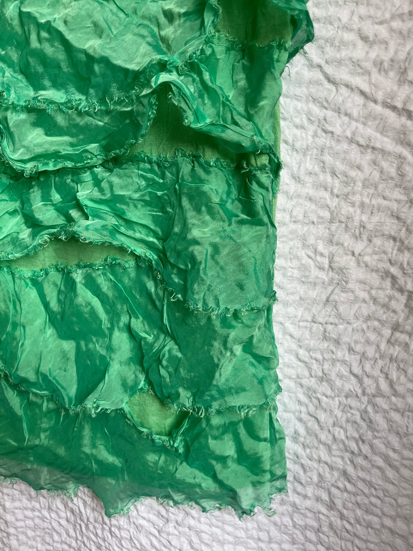 Rüschen Top in türkis-hellgrün, seidig glänzender Stoff, S-M