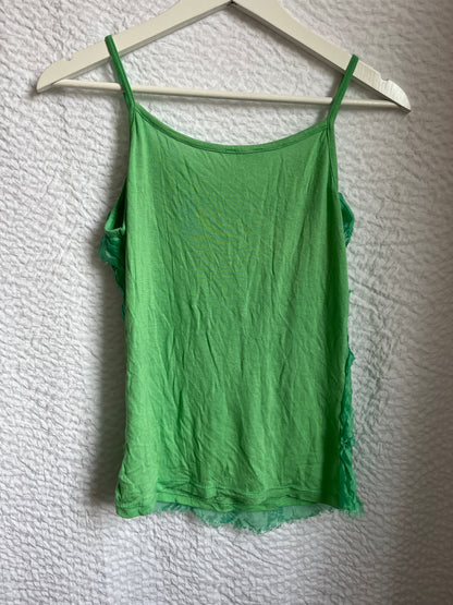 Rüschen Top in türkis-hellgrün, seidig glänzender Stoff, S-M