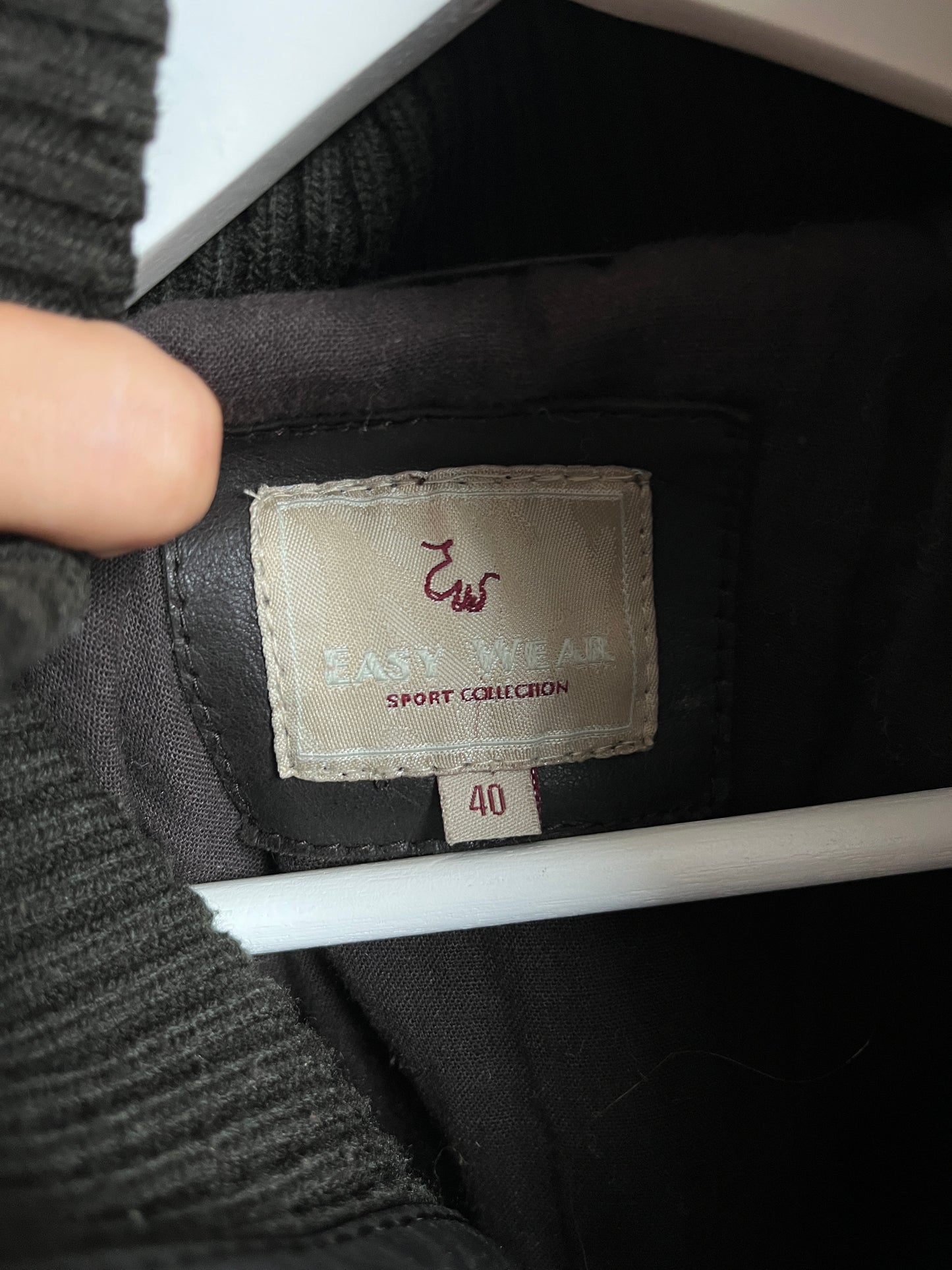 Echtlederjacke Pilotenstil, Lammleder dunkelbraun mit Rippstrick, S-M