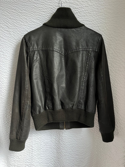 Echtlederjacke Pilotenstil, Lammleder dunkelbraun mit Rippstrick, S-M