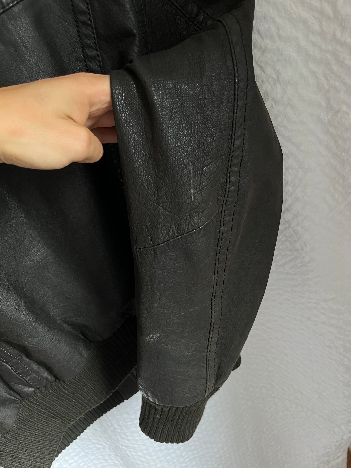 Echtlederjacke Pilotenstil, Lammleder dunkelbraun mit Rippstrick, S-M