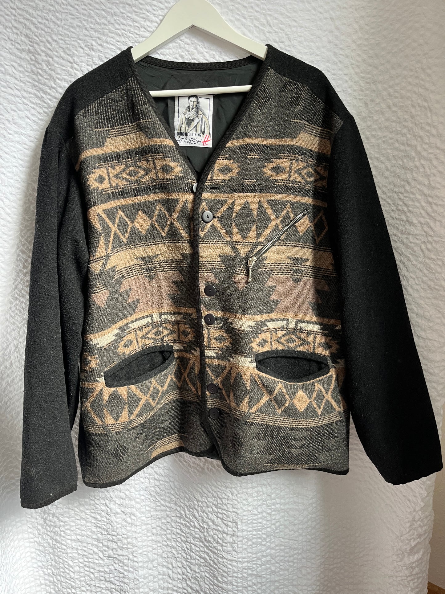 Vintage Ethno Wollmischung Blouson-Jacke in braun-grau, S-L