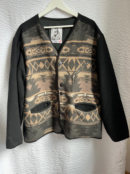 Vintage Ethno Wollmischung Blouson-Jacke in braun-grau, S-L