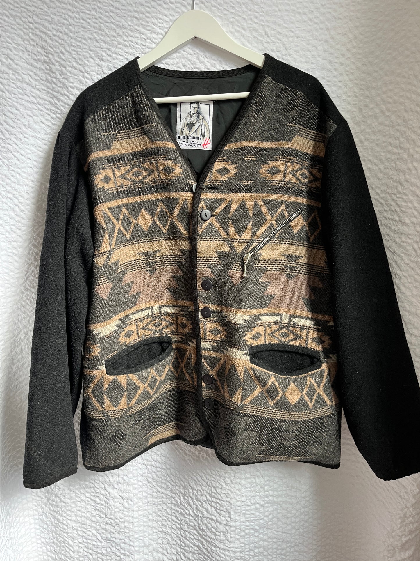 Vintage Ethno Wollmischung Blouson-Jacke in braun-grau, S-L