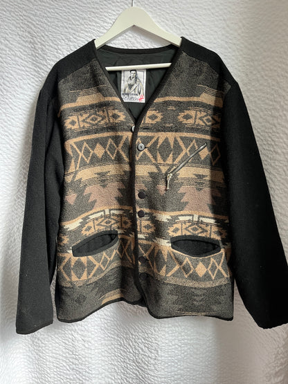 Vintage Ethno Wollmischung Blouson-Jacke in braun-grau, S-L