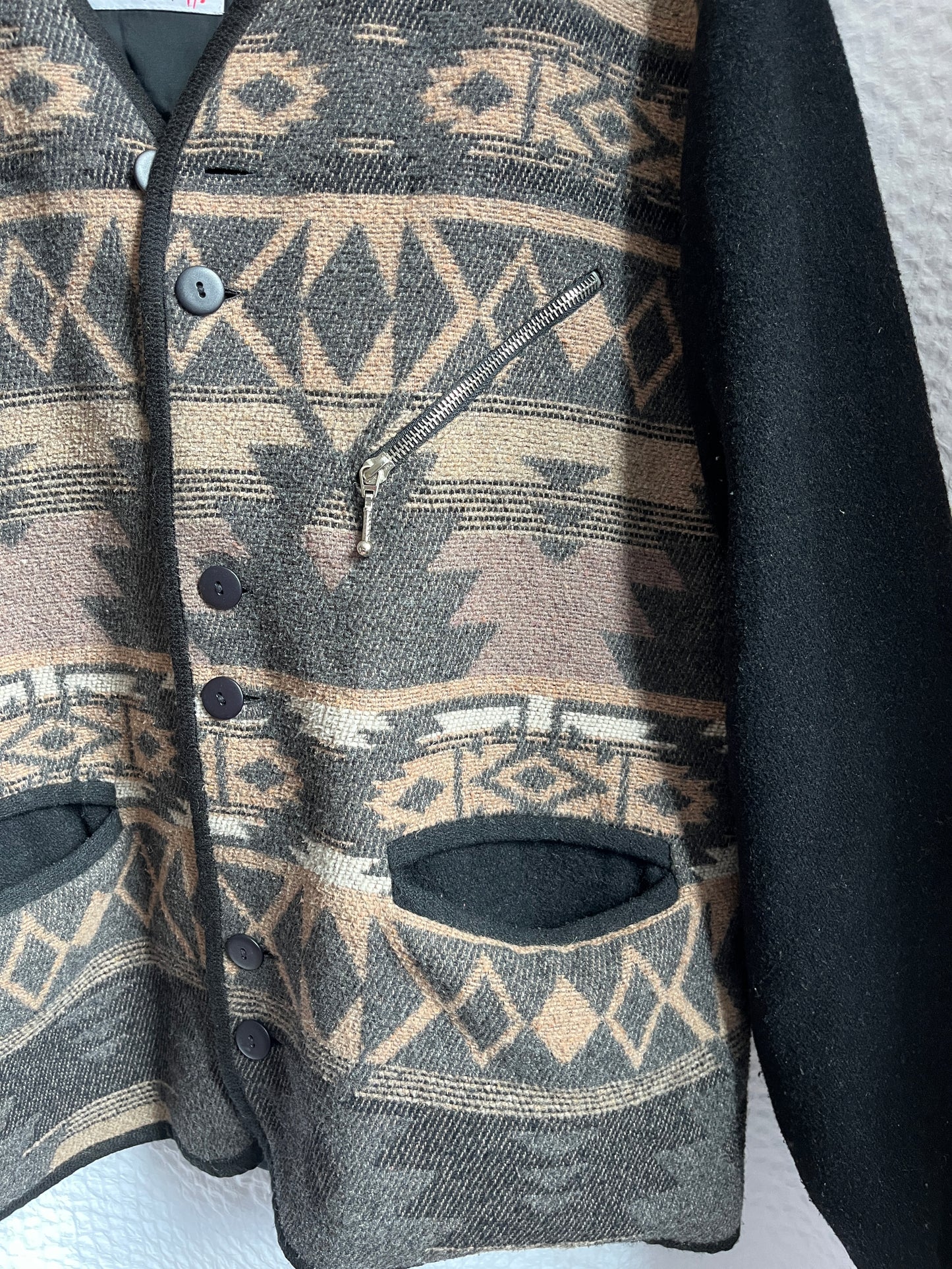 Vintage Ethno Wollmischung Blouson-Jacke in braun-grau, S-L