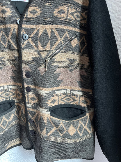 Vintage Ethno Wollmischung Blouson-Jacke in braun-grau, S-L
