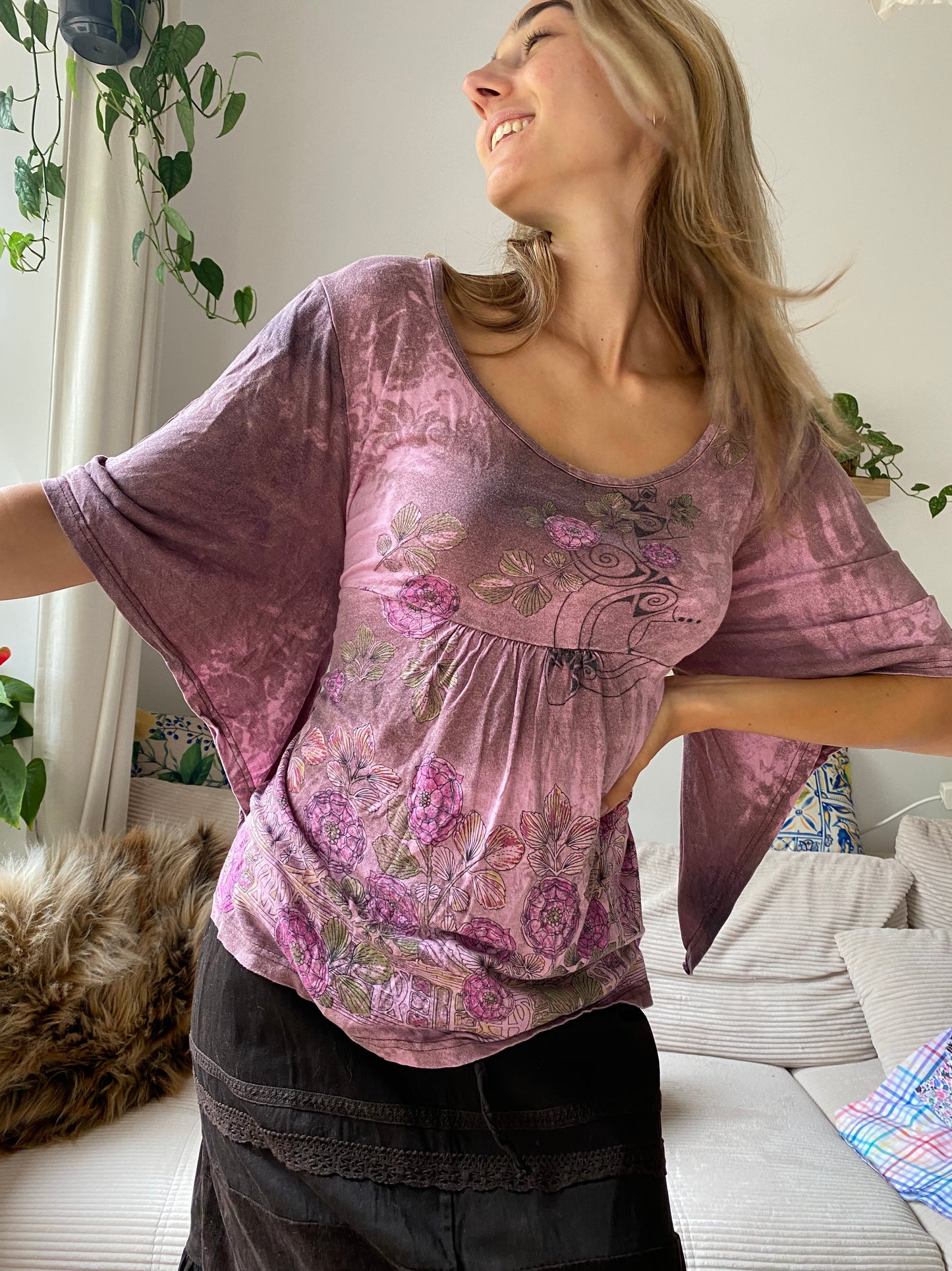 Vintage Fairy Tunika in lila-rosa, Schnürung, Viskose, S, M, L