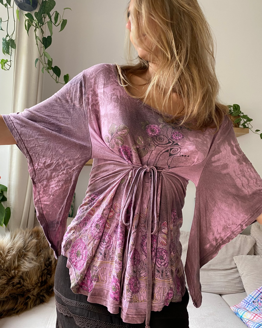 Vintage Fairy Tunika in lila-rosa, Schnürung, Viskose, S, M, L