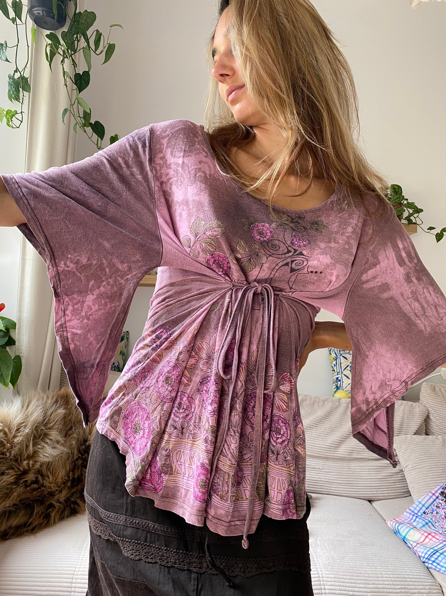 Vintage Fairy Tunika in lila-rosa, Schnürung, Viskose, S, M, L