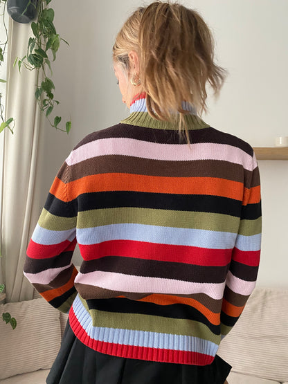 Gestreifter Retro Rollkragenpullover bunt, Blockstreifen, S-L
