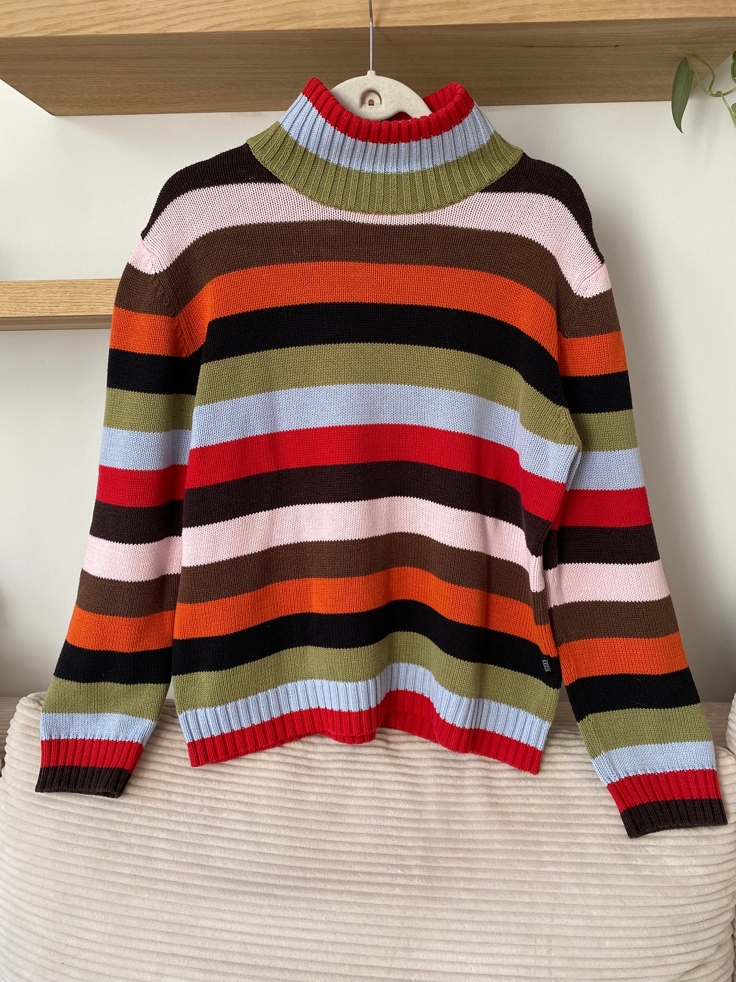 Gestreifter Retro Rollkragenpullover bunt, Blockstreifen, S-L