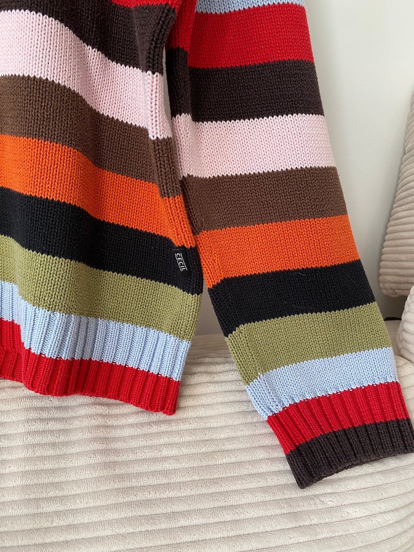 Gestreifter Retro Rollkragenpullover bunt, Blockstreifen, S-L