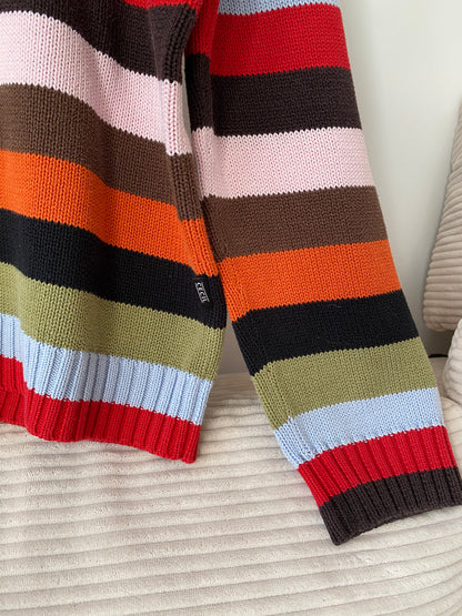 Gestreifter Retro Rollkragenpullover bunt, Blockstreifen, S-L