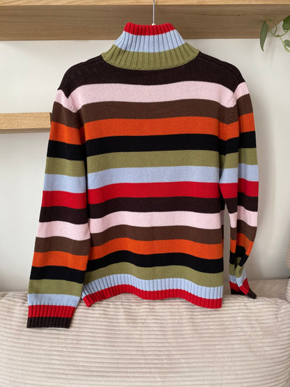 Gestreifter Retro Rollkragenpullover bunt, Blockstreifen, S-L