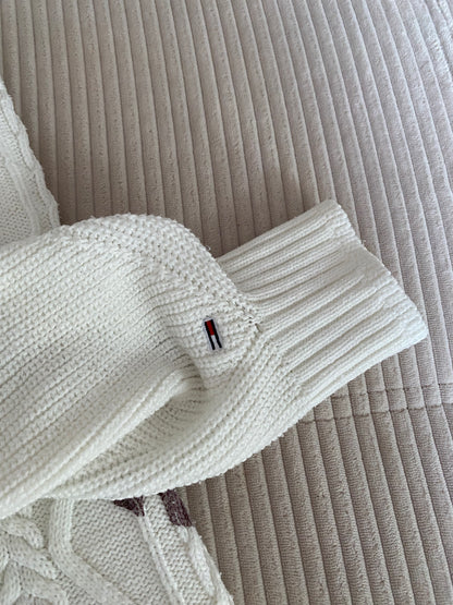 Tommy Hilfiger weißer Rollkragenpullover Grobstrick, cropped, S