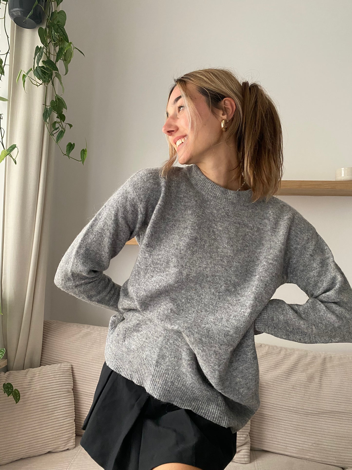 Samsøe Samsøe Nor Strickpullover, hellgrau, Alpaka Merinowolle, L